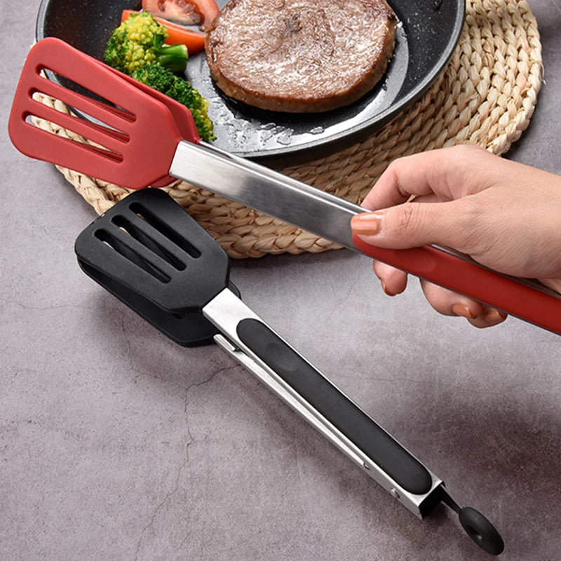 Non-Stick Silicone Cooking Tongs Stainless Steel Food Tongs Non-Slip Bread Steak Clip Salad Pizza BBQ Grill Kitchen Accessories
