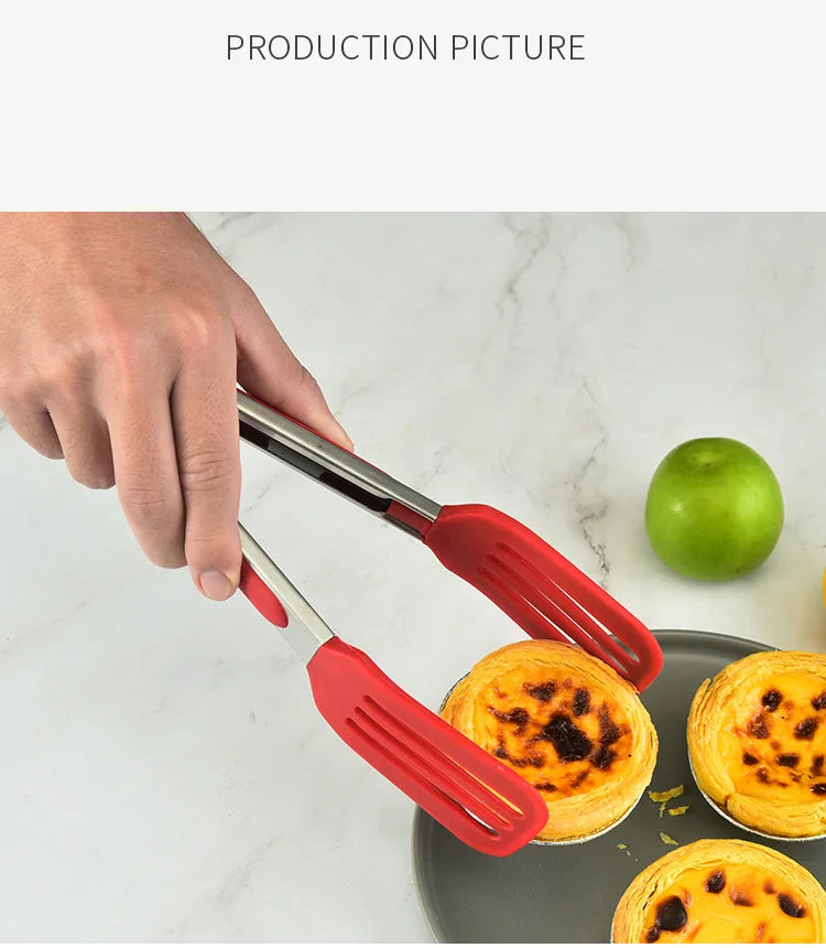 Non-Stick Silicone Cooking Tongs Stainless Steel Food Tongs Non-Slip Bread Steak Clip Salad Pizza BBQ Grill Kitchen Accessories