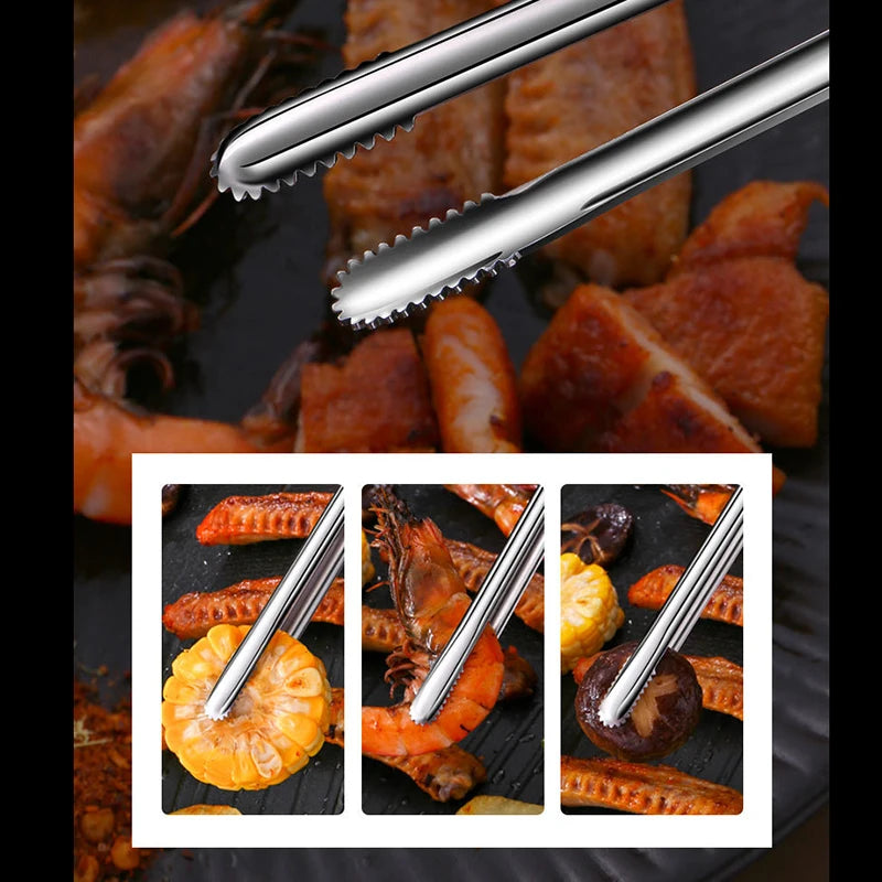 Grill Tongs Meat Culinary Nippers Camping Dishes Stainless Bruseptsy For Food Kitchen Clip Utensils Skewer Barbecue Accesories