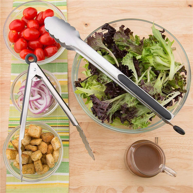 2 Pcs Stainless Steel Kitchen Tongs 9 12 inch Locking Cooking Tongs Non-Slip Metal Food Tongs BBQ Grilling Tongs Serving Clip