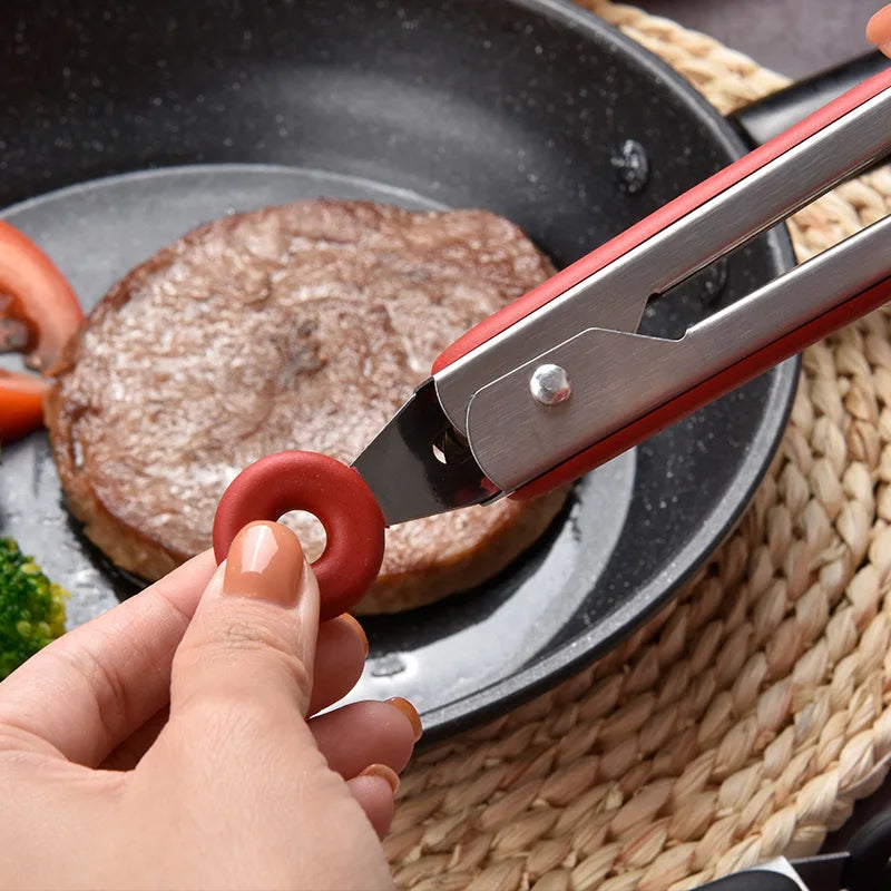 Non-Stick Silicone Cooking Tongs Stainless Steel Food Tongs Non-Slip Bread Steak Clip Salad Pizza BBQ Grill Kitchen Accessories