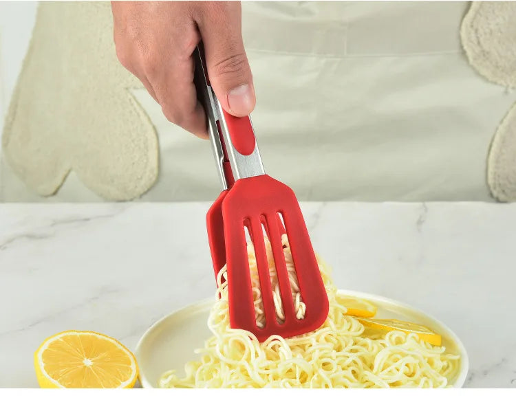Non-Stick Silicone Cooking Tongs Stainless Steel Food Tongs Non-Slip Bread Steak Clip Salad Pizza BBQ Grill Kitchen Accessories
