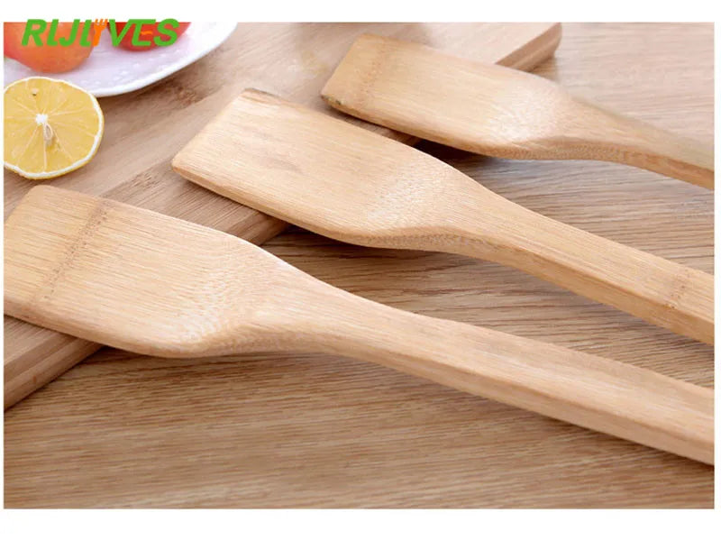 1Pc Natural Health Bamboo Wood Kitchen Slotted Spatula Spoon Mixing Holder Cooking Utensils Dinner Food Wok Shovels Turners