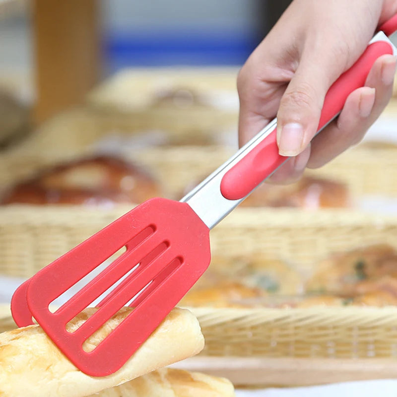 Non-Stick Silicone Cooking Tongs Stainless Steel Food Tongs Non-Slip Bread Steak Clip Salad Pizza BBQ Grill Kitchen Accessories