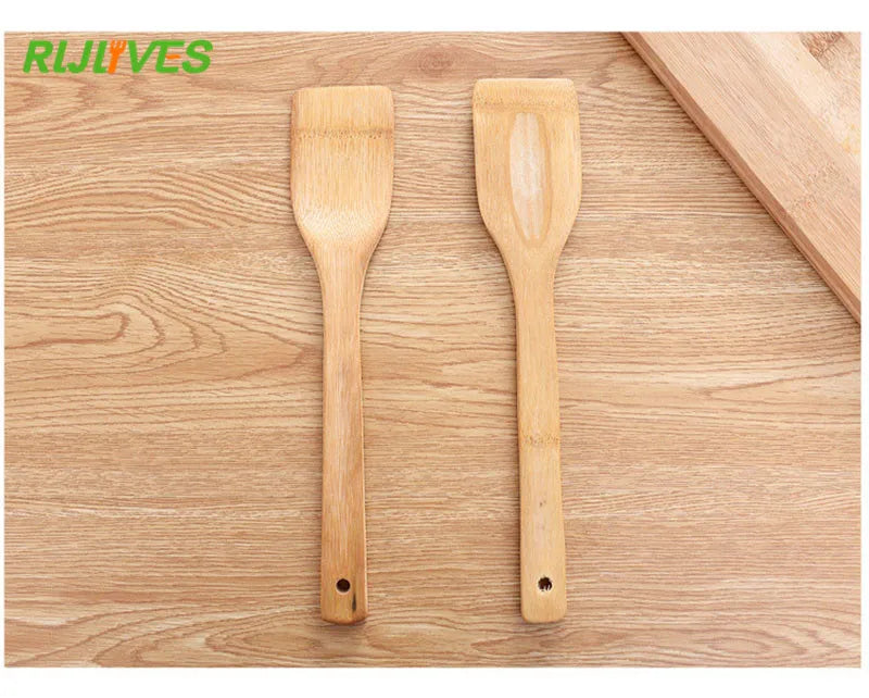 1Pc Natural Health Bamboo Wood Kitchen Slotted Spatula Spoon Mixing Holder Cooking Utensils Dinner Food Wok Shovels Turners