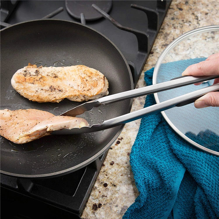 2 Pcs Stainless Steel Kitchen Tongs 9 12 inch Locking Cooking Tongs Non-Slip Metal Food Tongs BBQ Grilling Tongs Serving Clip