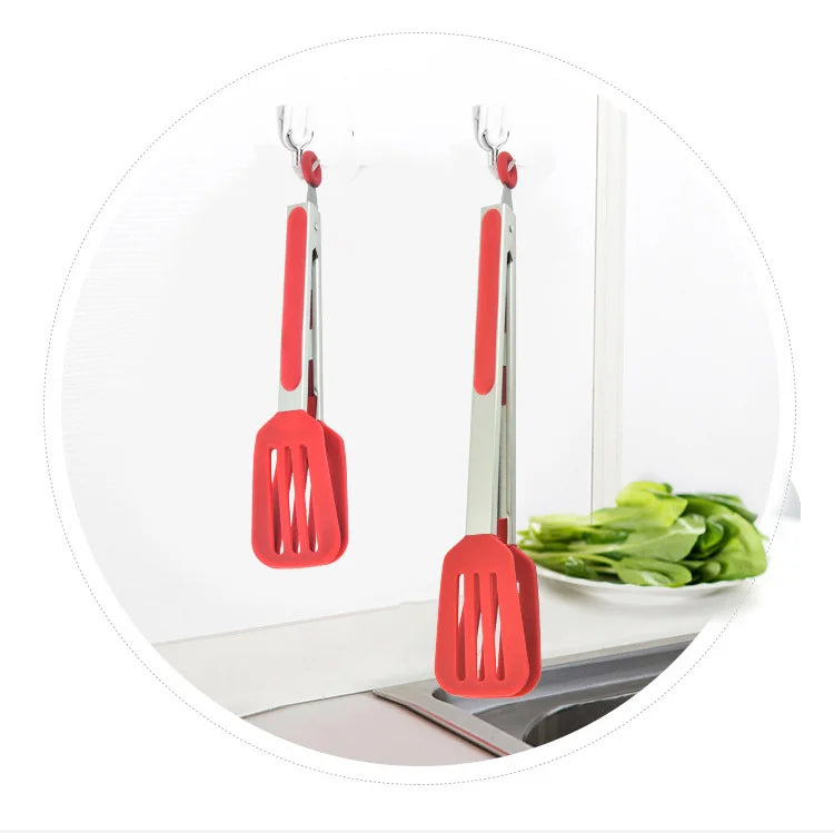 Non-Stick Silicone Cooking Tongs Stainless Steel Food Tongs Non-Slip Bread Steak Clip Salad Pizza BBQ Grill Kitchen Accessories