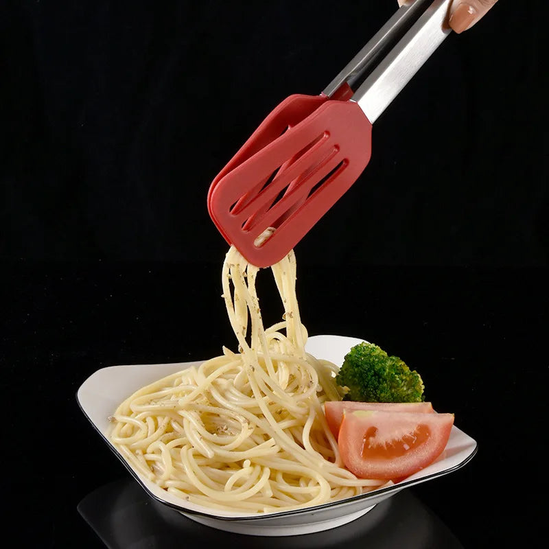 Non-Stick Silicone Cooking Tongs Stainless Steel Food Tongs Non-Slip Bread Steak Clip Salad Pizza BBQ Grill Kitchen Accessories