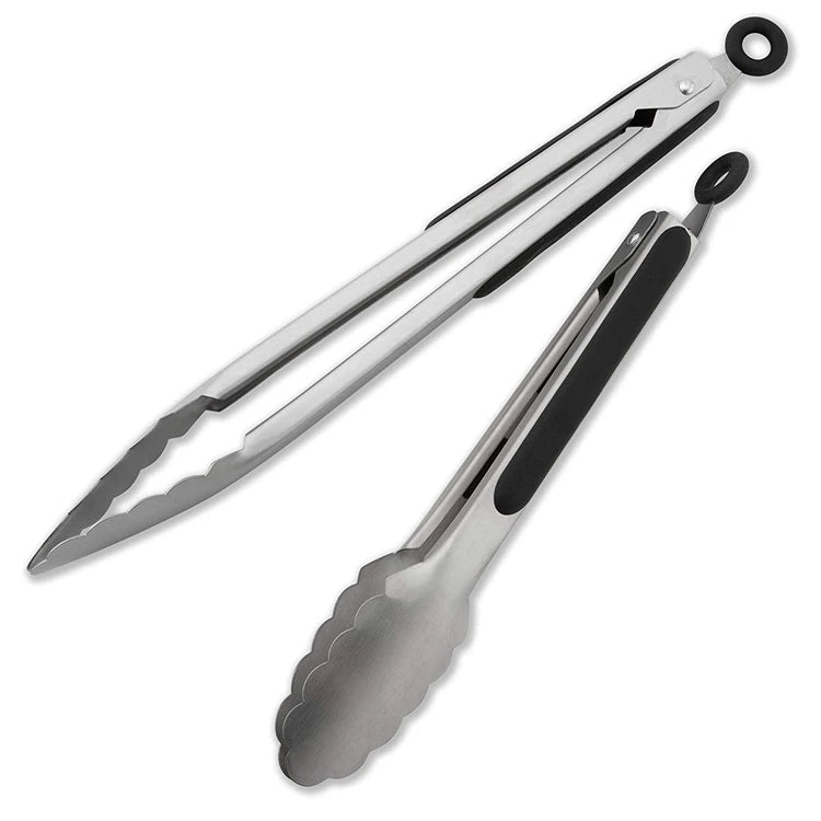 2 Pcs Stainless Steel Kitchen Tongs 9 12 inch Locking Cooking Tongs Non-Slip Metal Food Tongs BBQ Grilling Tongs Serving Clip