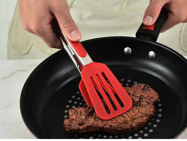 Non-Stick Silicone Cooking Tongs Stainless Steel Food Tongs Non-Slip Bread Steak Clip Salad Pizza BBQ Grill Kitchen Accessories