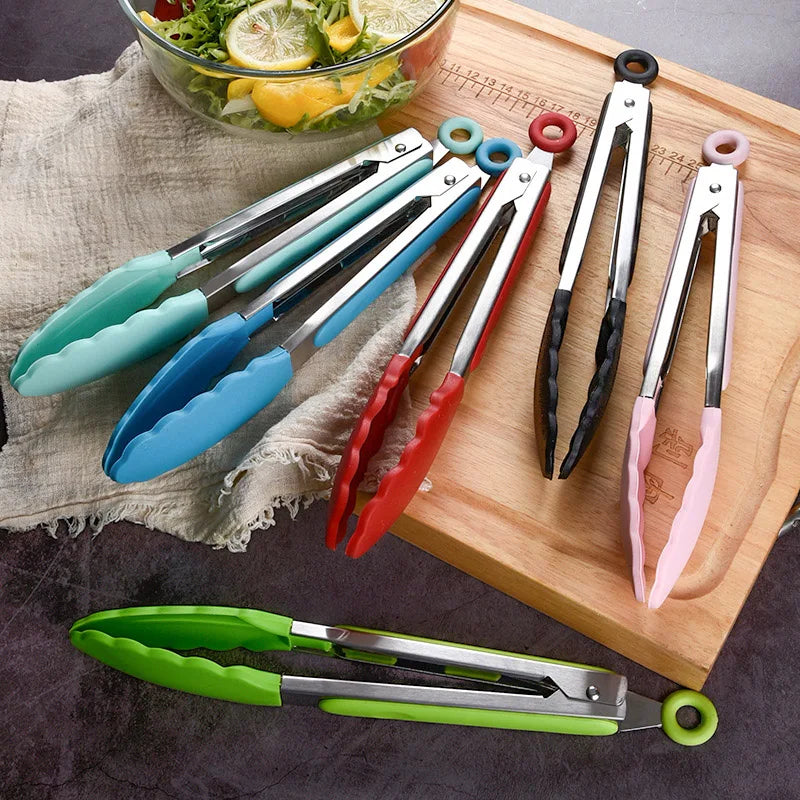 BBQ Gadgets Silicone Non-Slip Food Tong Kitchen Tongs utensil Cooking Tong clip Clamp BBQ Salad Tools Grill Kitchen Accessories