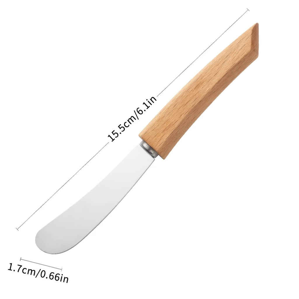1/2pcs Stainless Steel Butter Knife Western Cutlery Bread Jam Knife Wooden Long Handle Butter Spatula Pastry Knife Cream Scraper