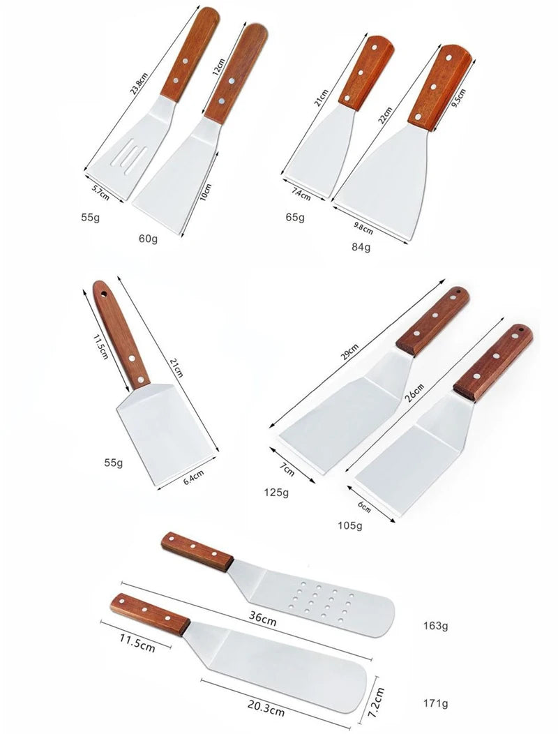 Stainless Steel Spatula and Grill Scraper Non Stick Durable Barbecue Cooking Tools Pizza Shovel Pancake Beef BBQ Utensils
