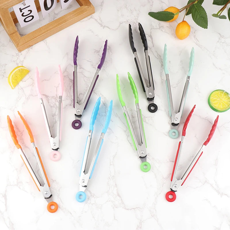 1Pc 7inch Stainless Steel Food Clip BBQ Grill Steak Food Clip Non-slip Handle Bread Tong Party Kitchen Cooking Accessories