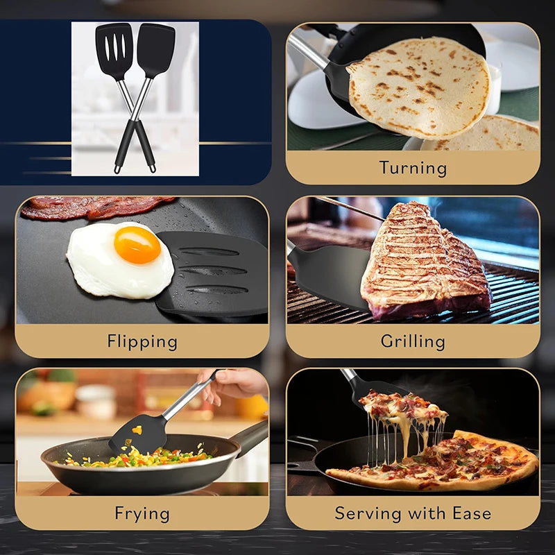 2Pcs Silicone Spatula Set Heat Resistant Nonstick Steak Spatula Kitchen Cooking Utensils Cookware Cooking Tool Set Spatula Kit