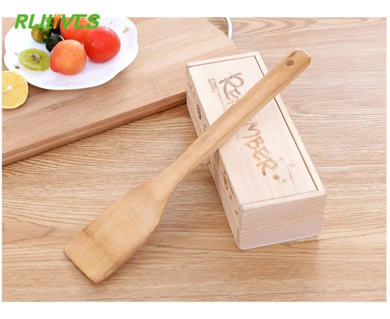 1Pc Natural Health Bamboo Wood Kitchen Slotted Spatula Spoon Mixing Holder Cooking Utensils Dinner Food Wok Shovels Turners