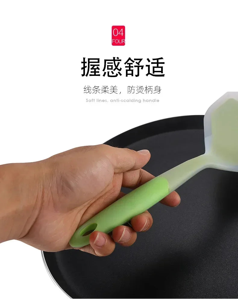 Transparent Two-color Silicone Wide Mouth Frying Spatula Translucent Jade Cooking Spatula Kitchen Utensils Silicone Spatula