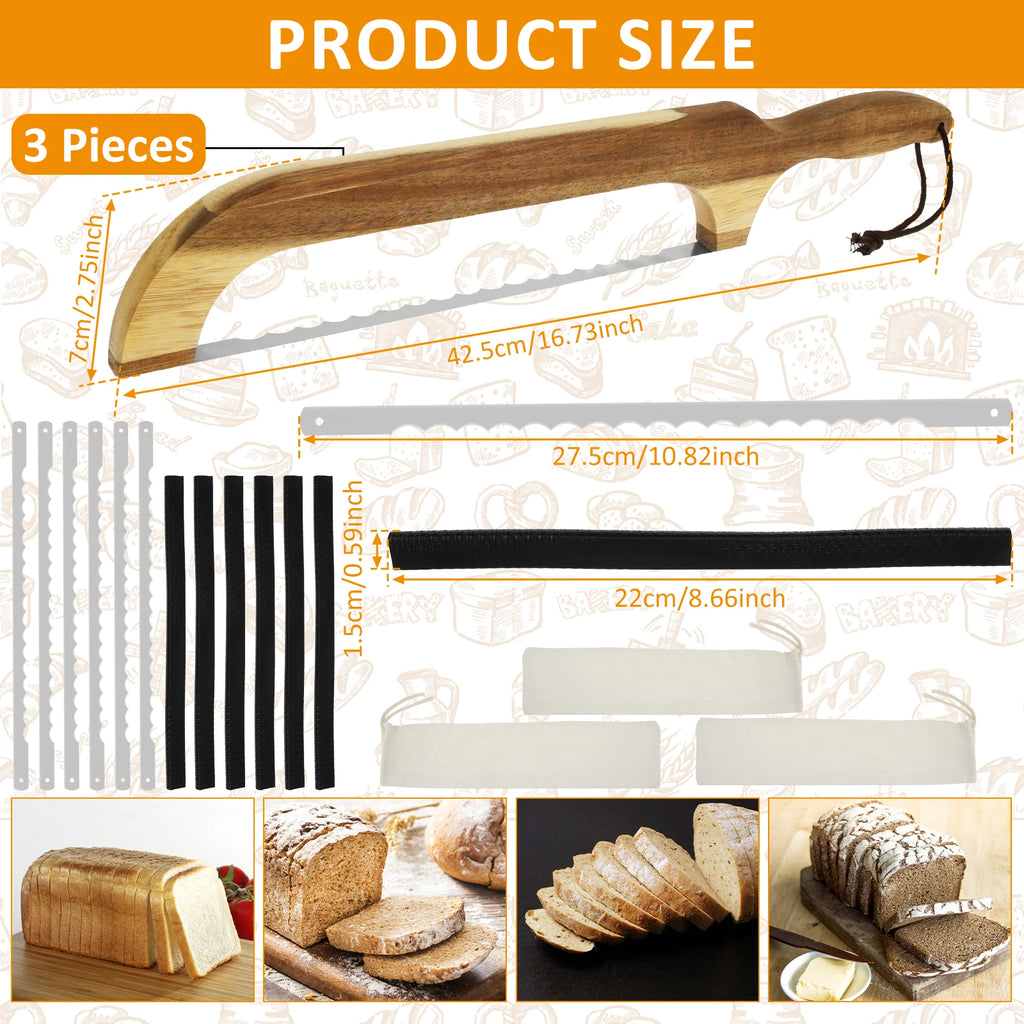 Sourdough Bread Slicer for Homemade Bread Wooden Breads Bow Knife with Stainless Steel Blades Serrated Sourdough Breads Knife