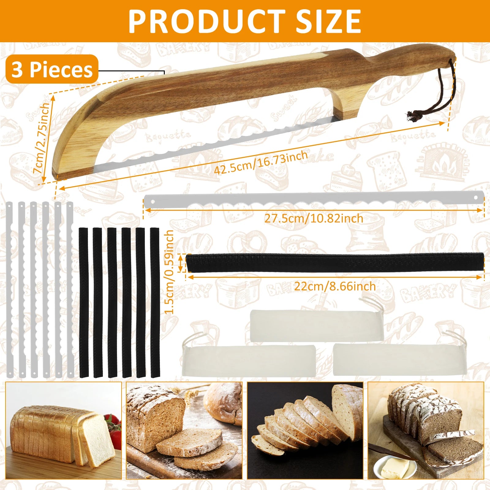 Sourdough Bread Slicer for Homemade Bread Wooden Breads Bow Knife with Stainless Steel Blades Serrated Sourdough Breads Knife