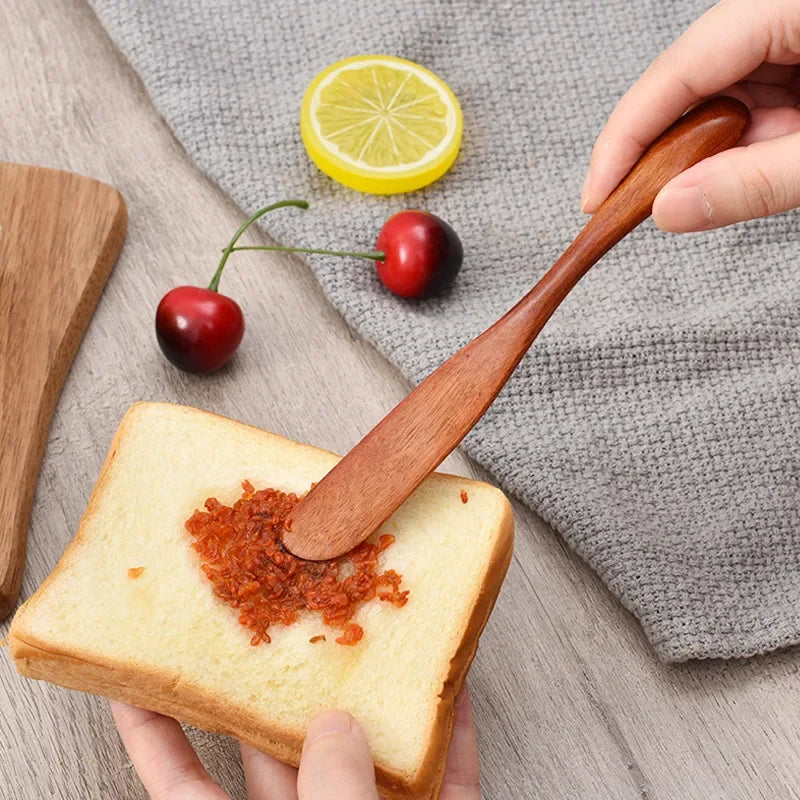 1-10PCS Wooden Butter Spatula Simple Thick Handle Jam Knife Breakfast Toast Jam Spreader Household Kitchen Cooking Accessories