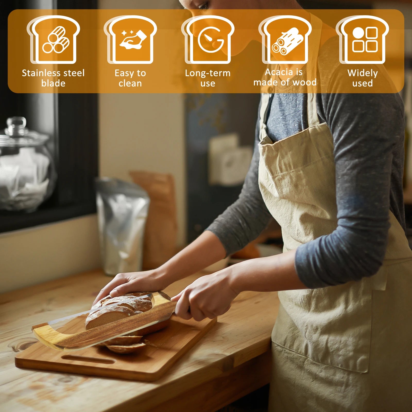 Sourdough Bread Slicer for Homemade Bread Wooden Breads Bow Knife with Stainless Steel Blades Serrated Sourdough Breads Knife