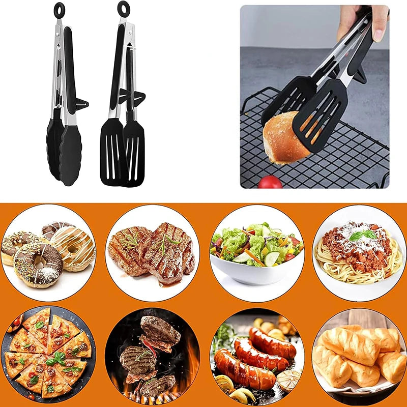 Kitchen Cooking Tongs Silicone BBQ Grilling Tong 9 Inch Salad Food Tongs Heat Resistant BBQ Tong Bread Serving Tong Kitchen Tool