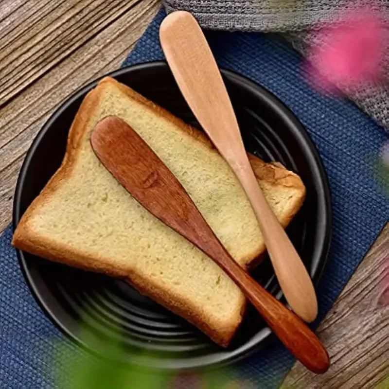 1-10PCS Wooden Butter Spatula Simple Thick Handle Jam Knife Breakfast Toast Jam Spreader Household Kitchen Cooking Accessories
