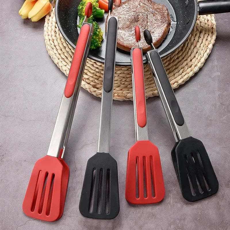 Non-Stick Silicone Cooking Tongs Stainless Steel Food Tongs Non-Slip Bread Steak Clip Salad Pizza BBQ Grill Kitchen Accessories