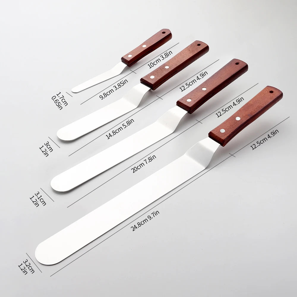 4/6/8/10In Smoother Spatula Cake Knife Stainless Steel With Wood Handle Butter Cream Icing Frosting Kitchen Knife DIY Cake Tools