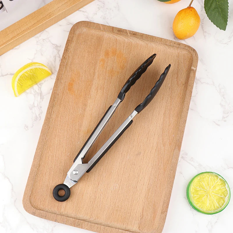 1Pc 7inch Stainless Steel Food Clip BBQ Grill Steak Food Clip Non-slip Handle Bread Tong Party Kitchen Cooking Accessories