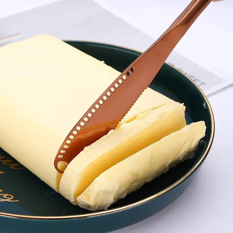 Stainless Butter Knife w/Holes-Serrated Edge Cheese Jam Dessert,Non-Slip Toast Spreader,Durable Bread Baking Kitchen Tool