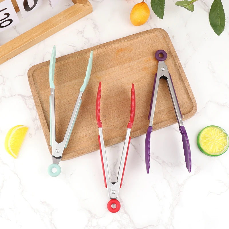 1Pc 7inch Stainless Steel Food Clip BBQ Grill Steak Food Clip Non-slip Handle Bread Tong Party Kitchen Cooking Accessories