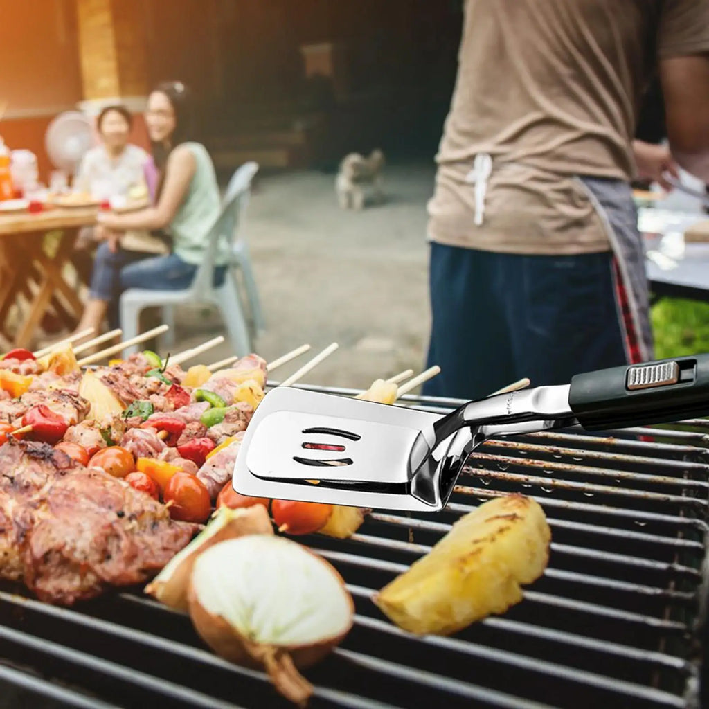 Stainless Steel Spatula Tongs Fish Spatula Slotted Double Spatula Grill Tongs for Beefsteak Burgers Fish Cooking Fillets