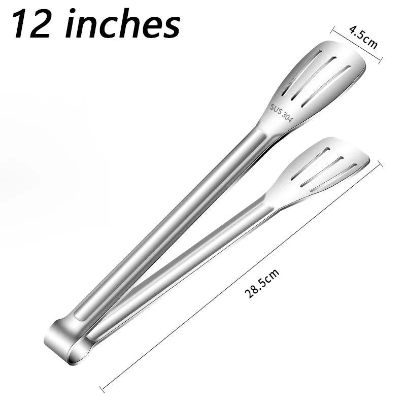 7/9/12inch Kitchen Tongs 304 Stainless Steel Grill Tongs for Cooking BBQ Non-Slip Salad Tongs Clips Tong Kitchen Accessories