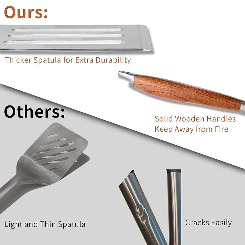 3 4PCS Grilling Accessories Wooden BBQ Grilling Tools Set Outdoor Grill Set with Spatula Fork Brush Tongs For Barbecue Grill Kit