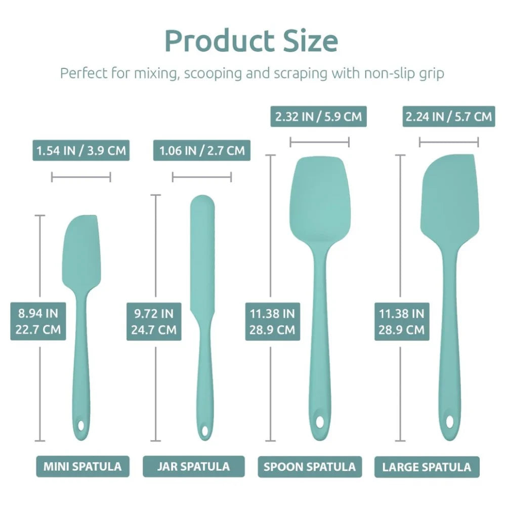 Kitchen Silicone Spatula Set, 600ºF High Heat Flex Silicone Scraper with Nonslip Handle for Cooking Mixing Baking Serving Stirri