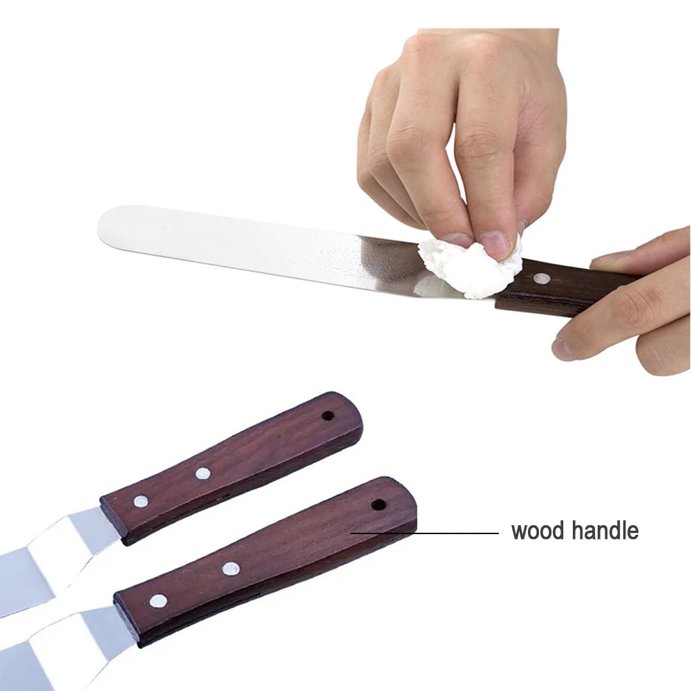 4/6/8/10In Smoother Spatula Cake Knife Stainless Steel With Wood Handle Butter Cream Icing Frosting Kitchen Knife DIY Cake Tools