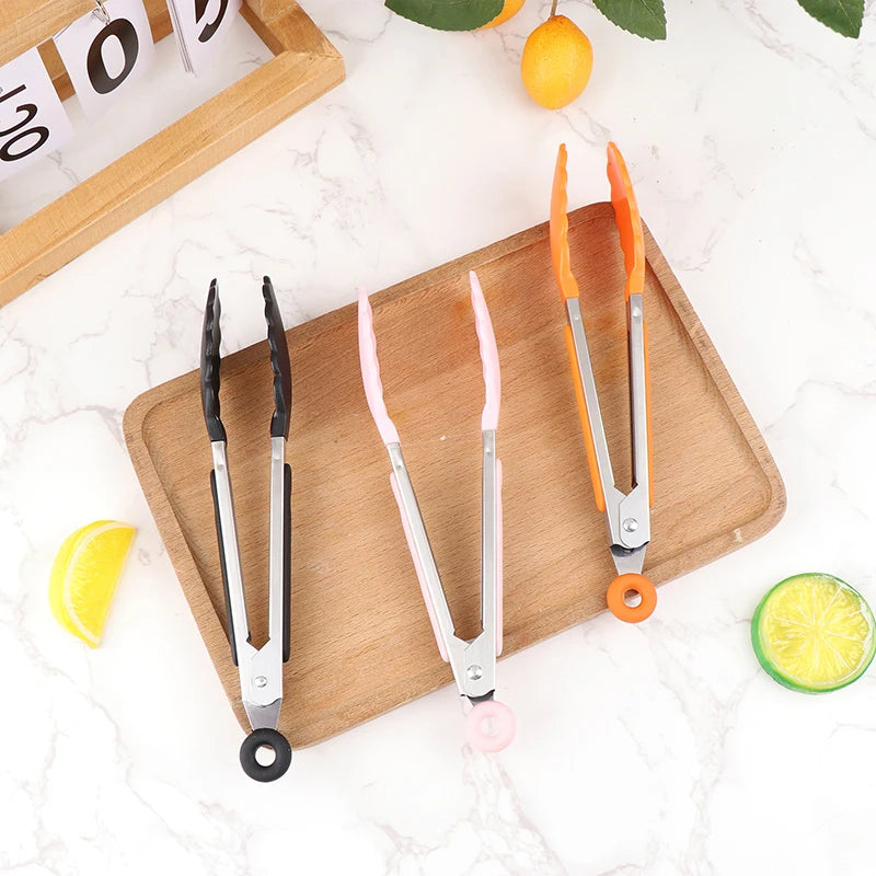 1Pc 7inch Stainless Steel Food Clip BBQ Grill Steak Food Clip Non-slip Handle Bread Tong Party Kitchen Cooking Accessories