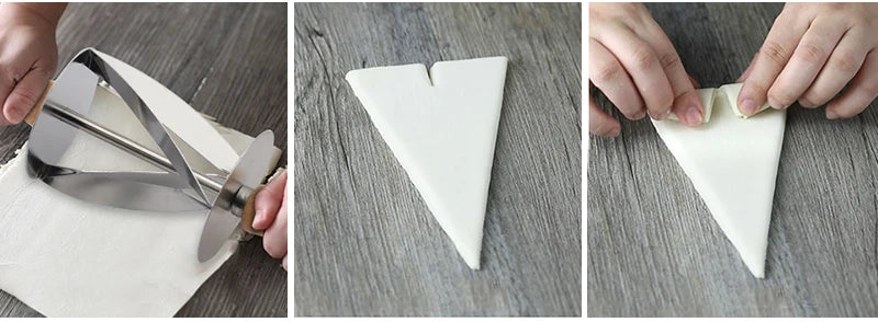 Stainless Steel Croissant Cutter Irregular Roller Cutter with Wooden Handle Pastry Baking Croissant Bread Knife Kitchen Gadgets