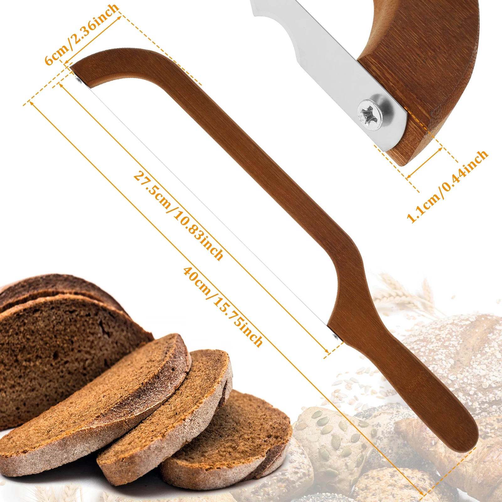 Wooden Bread Bow Knife Baking Baguette Cake Knife Serrated Toast Knife Bread Cutter Bread Cutting Saw Tool Kitchen Accessories