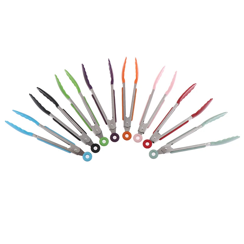 1Pc 7inch Stainless Steel Food Clip BBQ Grill Steak Food Clip Non-slip Handle Bread Tong Party Kitchen Cooking Accessories