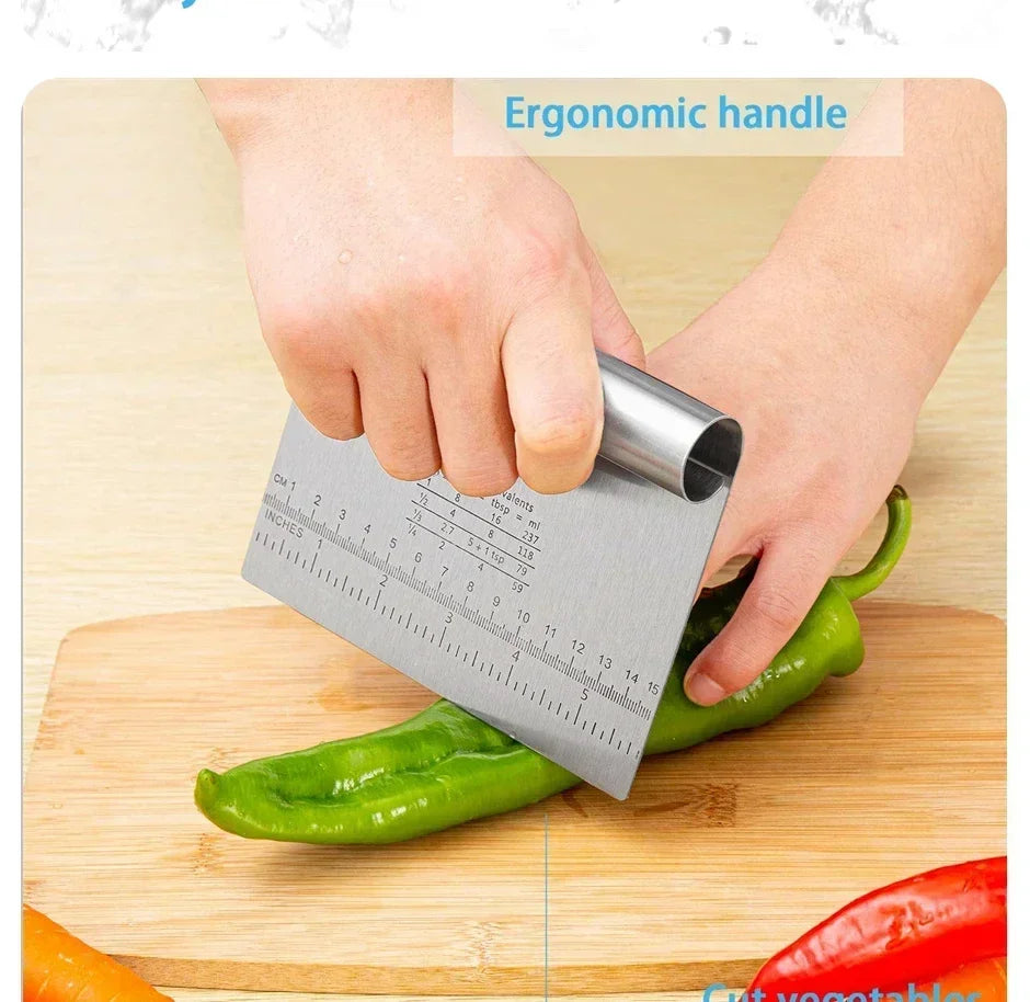 1pc Multipurpose Cake Bread Separator Scale Knife Stainless Steel Dough Pastry Scraper Pizza Cutter Chopper with Measuring Scale
