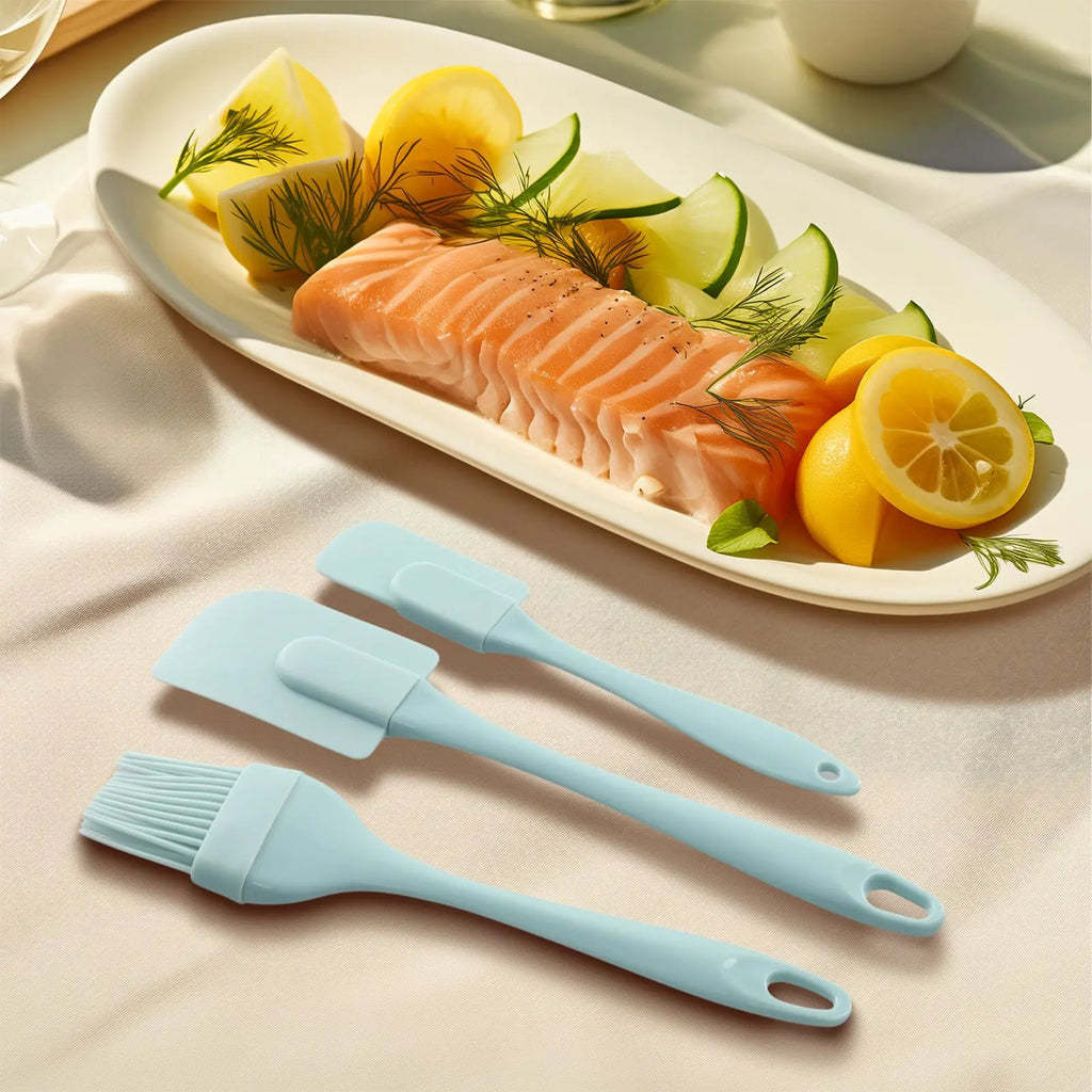 3Pcs Cream Scraper DIY Bread Cake Butter Spatula Mixer Oil Brushs Kitchen Baking Tools Silicone Spatula Non-stick Kitchen