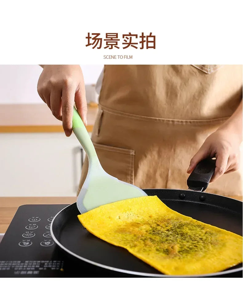 Transparent Two-color Silicone Wide Mouth Frying Spatula Translucent Jade Cooking Spatula Kitchen Utensils Silicone Spatula