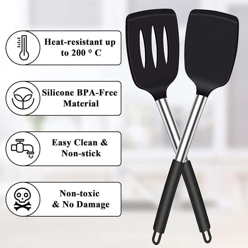 2Pcs Silicone Spatula Set Heat Resistant Nonstick Steak Spatula Kitchen Cooking Utensils Cookware Cooking Tool Set Spatula Kit