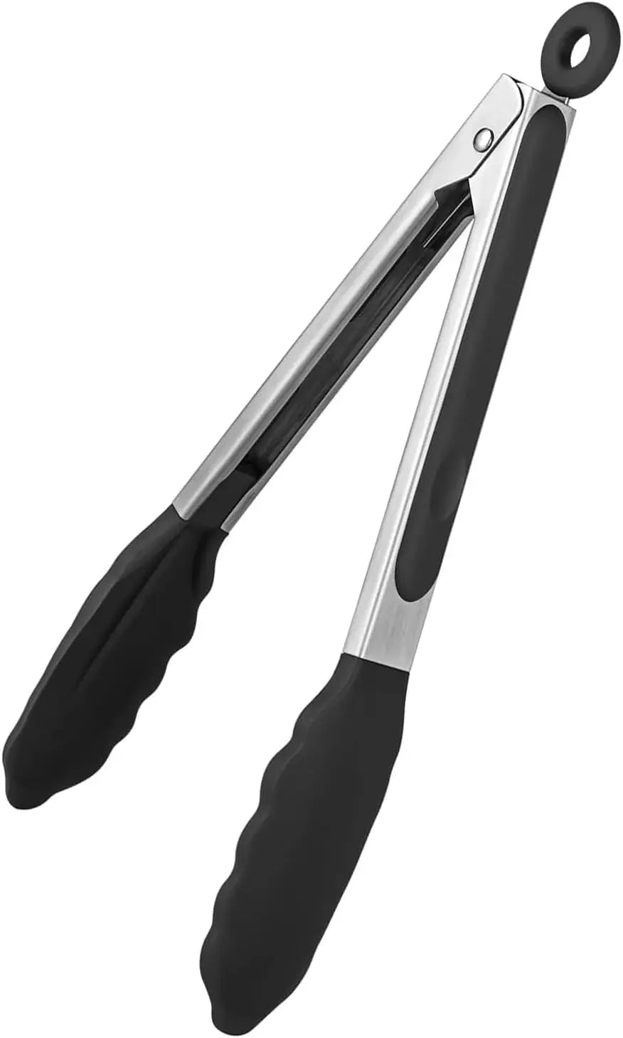 8" Food Tongs Cooking Tongs with Stainless Steel Handles and Heat Resistant Heavy Duty Rubber Heads for Grilling, Salads, Etc.