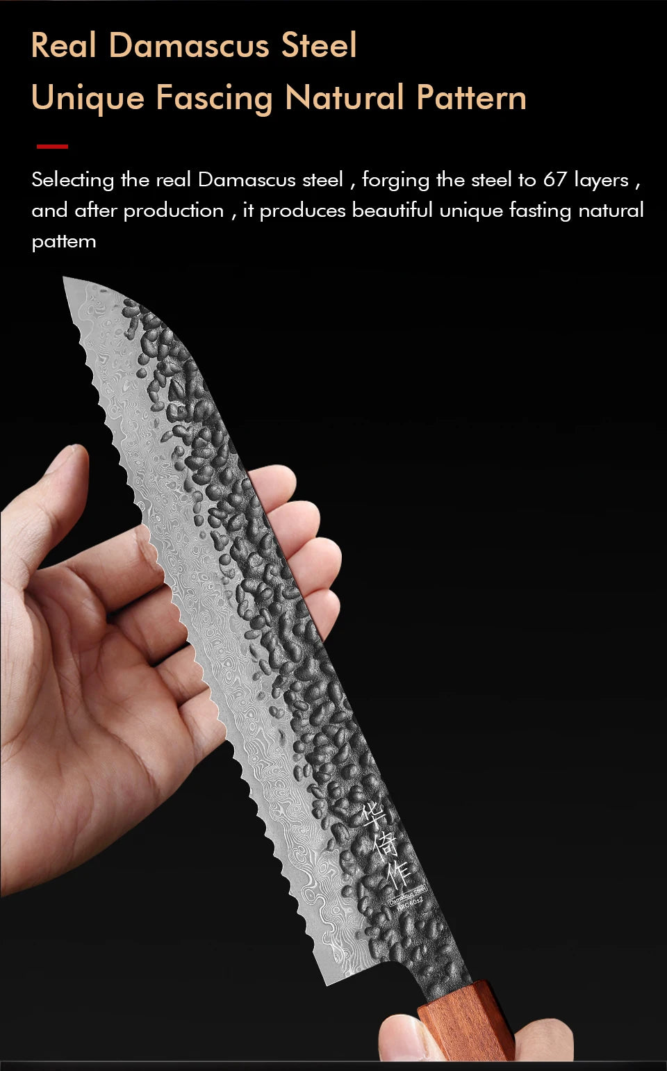 8.5" Bread Knife High Quality Damascus Steel Handmade Professional Chef Knife Kitchen Forged Cut Toast Slicer Serrated Knives