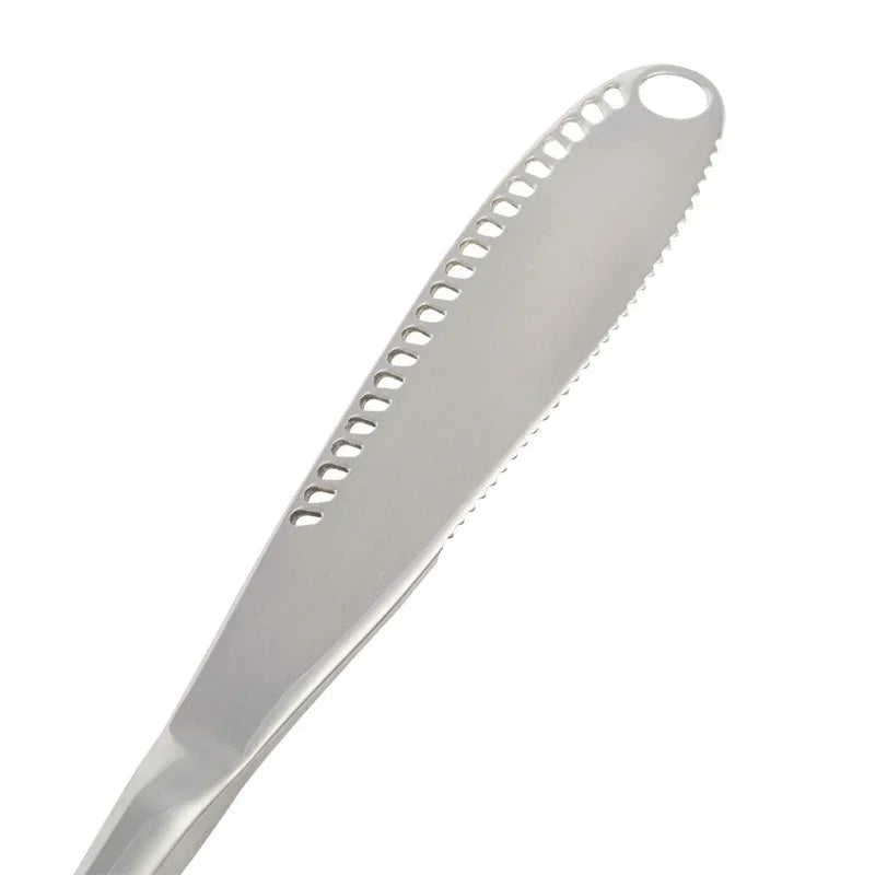 Stainless Butter Knife w/Holes-Serrated Edge Cheese Jam Dessert,Non-Slip Toast Spreader,Durable Bread Baking Kitchen Tool