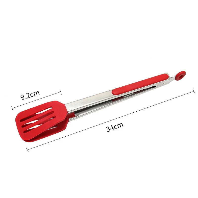 Non-Stick Silicone Cooking Tongs Stainless Steel Food Tongs Non-Slip Bread Steak Clip Salad Pizza BBQ Grill Kitchen Accessories
