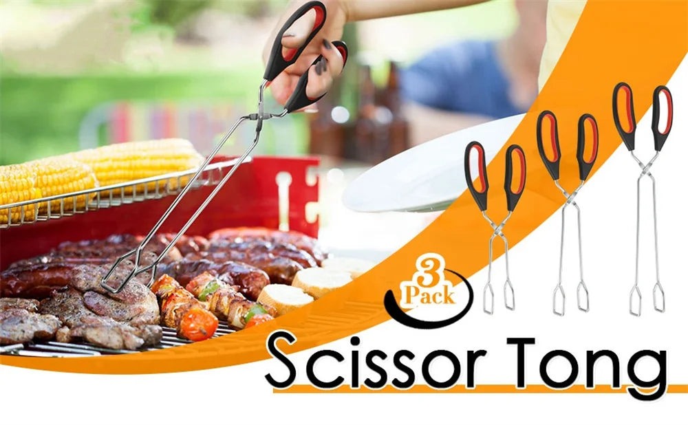 Barbecue Scissor Tongs Grilled Food Tong Long Handle Scissor BBQ Bread Roast Clip Kitchen Baking Tongs Rotisserie Grill Barbecue